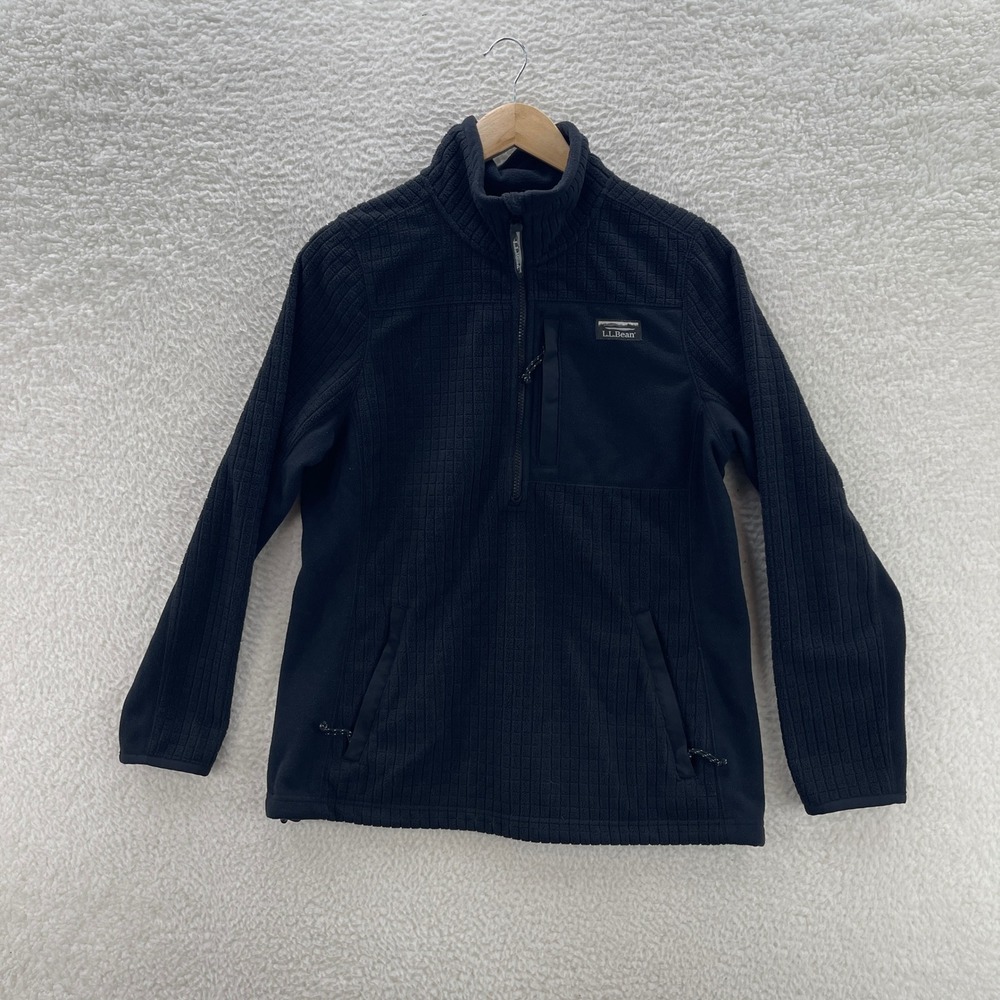 LL Bean Mountain Classic Fleece Jacket Womens M Black 1/4 Zip Windproof Grid